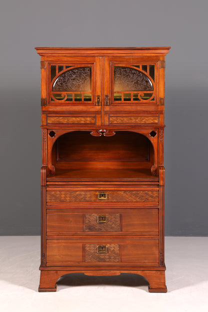 Wunderschöne Jugendstil Vitrine Antike Holz Bücherschrank Antik Schrank Geschirrschrank