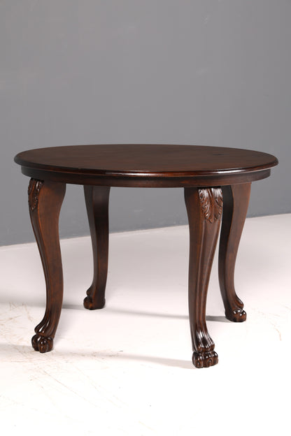 Prachtige neorenaissance-bijzettafel uit de Gründerzeit, ronde antieke salontafel van massief hout