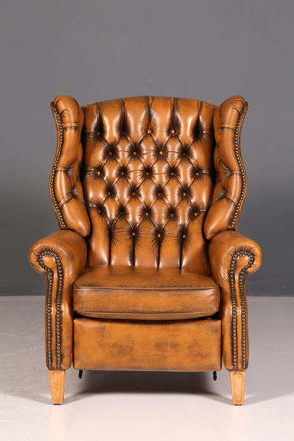 Original Chesterfield Ohrensessel Echtleder Englisch Herrensessel Ledersessel Weichleder Liegefunktion Antik Vintage