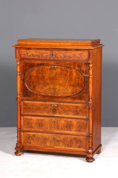 Wunderschöner Louis Philippe Sekretär um 1870 Vertiko Nussbaum Highboard Kommode Sekretär Schrank