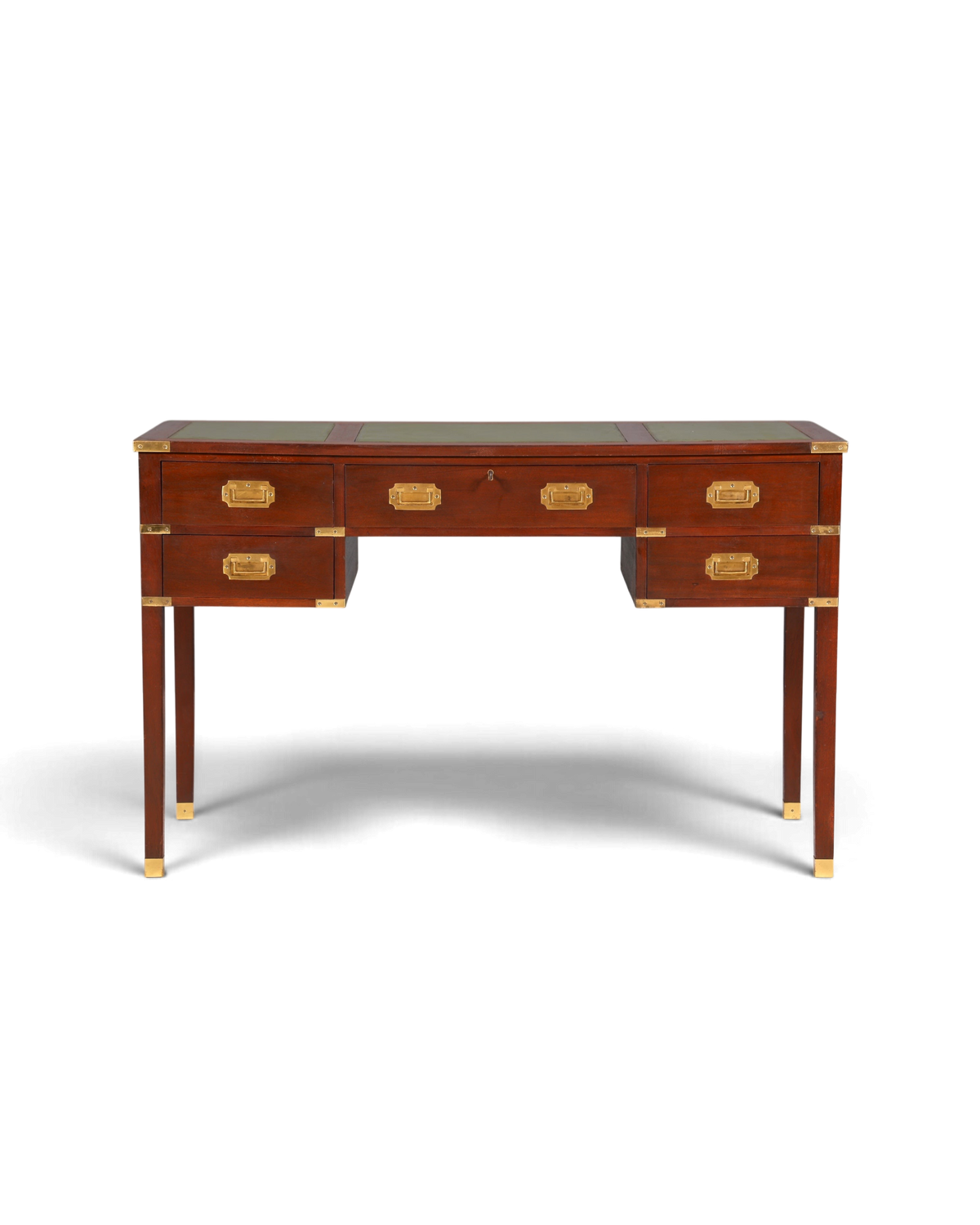 F945 Finish Edler Maritimer Schreibtisch Englischer Military Chest Bürotisch Office Table mit echt Lederauflage