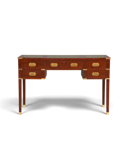 F945 Finish Edler Maritimer Schreibtisch Englischer Military Chest Bürotisch Office Table mit echt Lederauflage