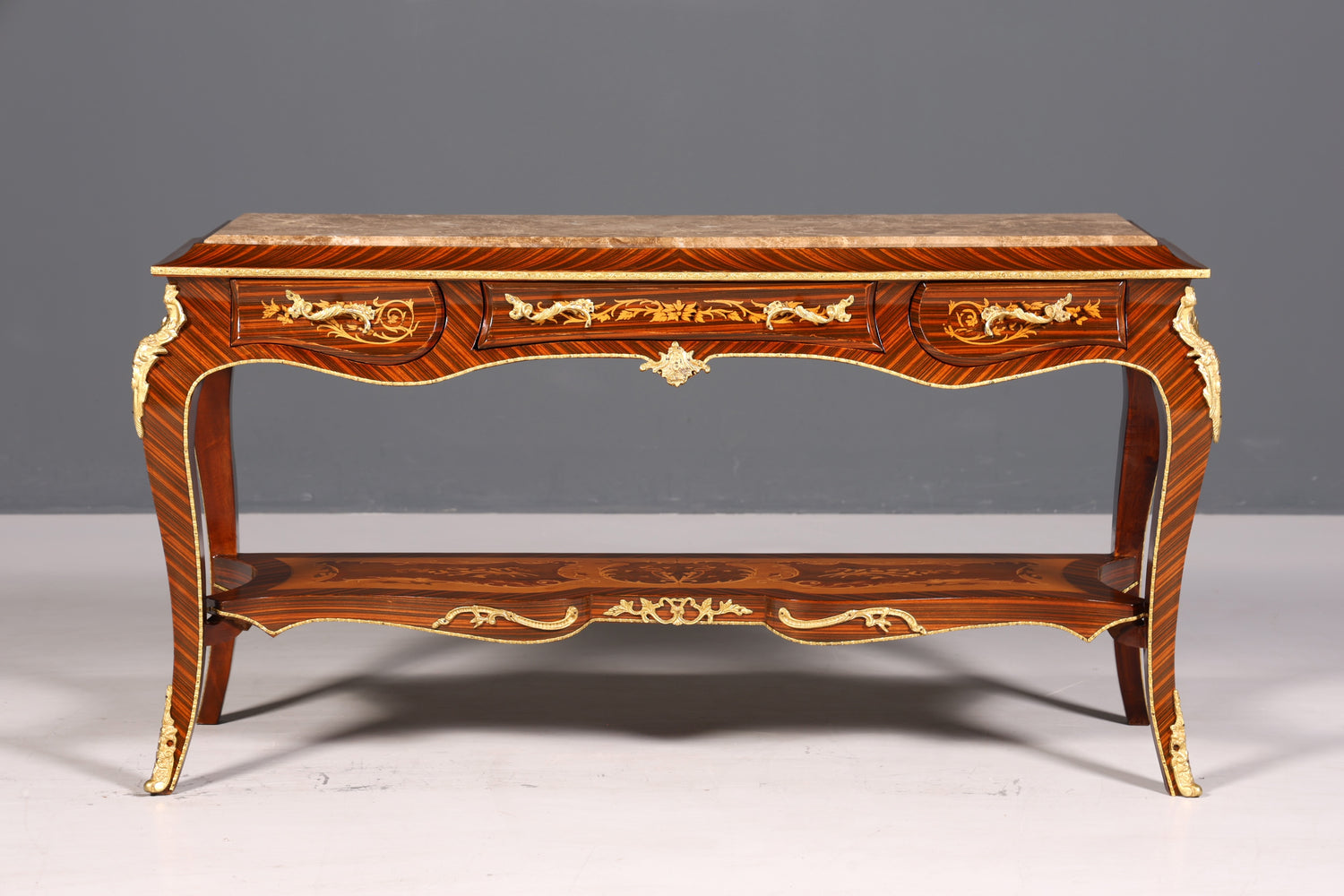 Dreamy Baroque style console table, marble, antique style inlaid console