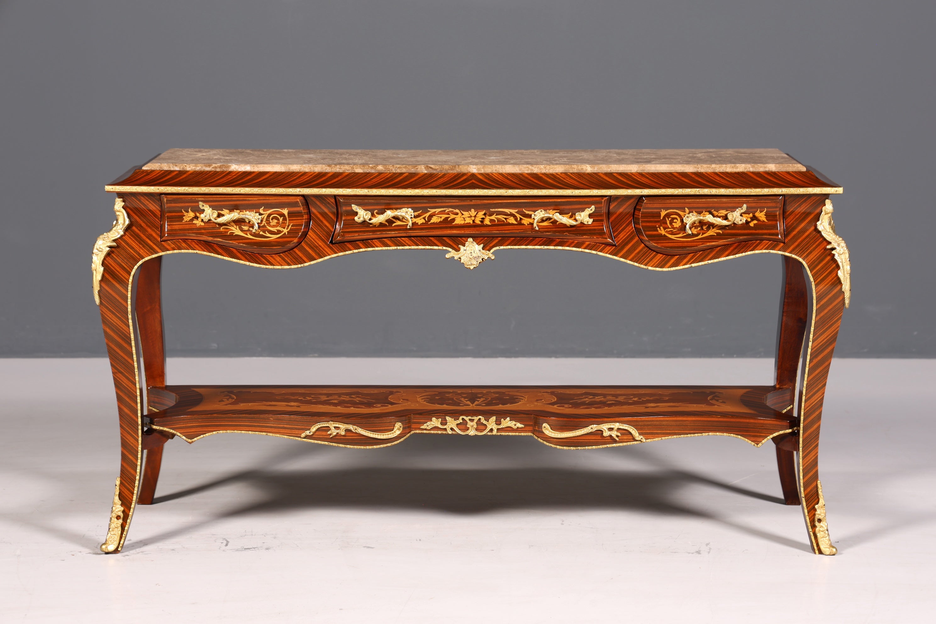 Dreamy Baroque style console table, marble, antique style inlaid console