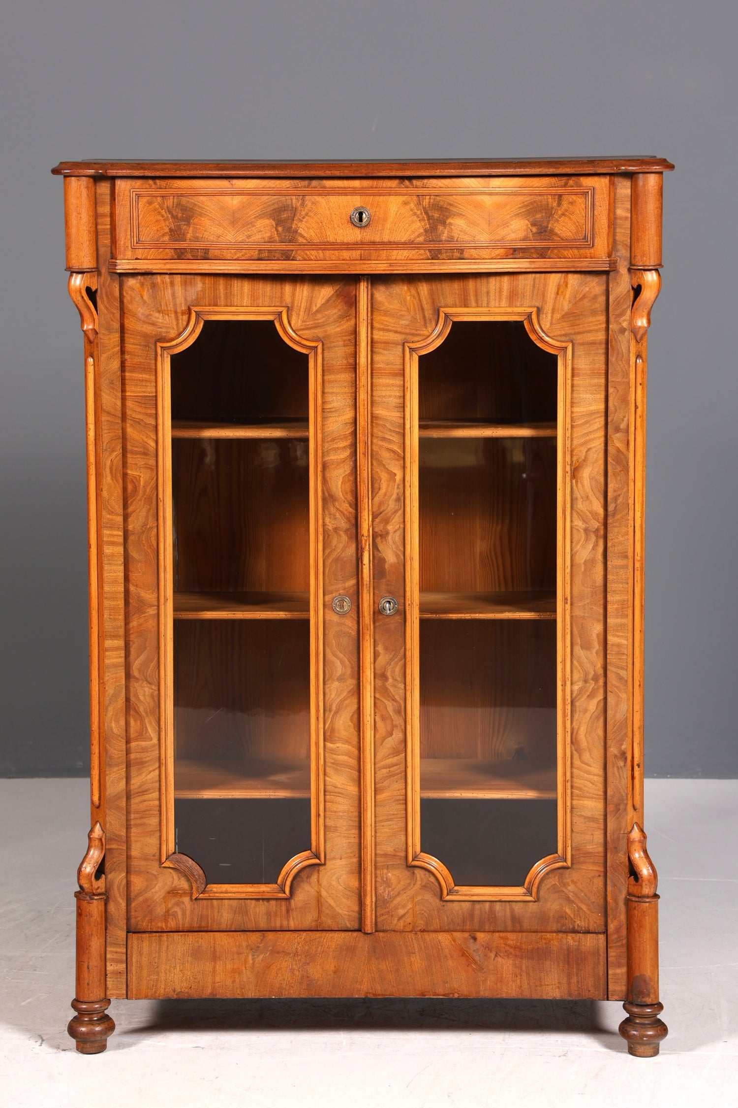 Fantastic Louis Philippe showcase antique Biedermeier cabinet made of real wood around 1880
