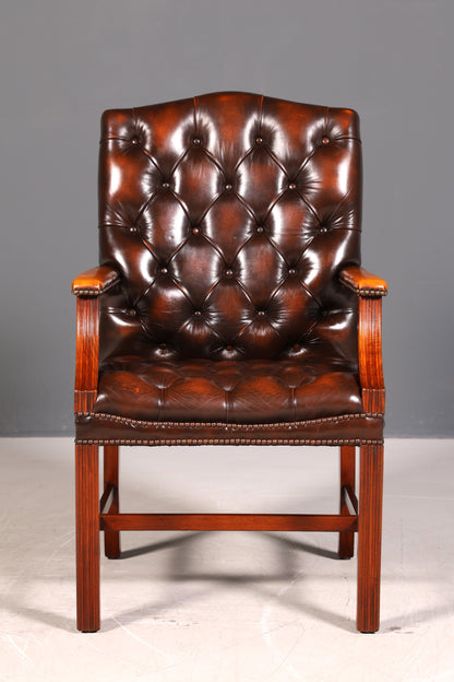 Original Chesterfield Sessel Englischer Armlehnstuhl Echt Leder Bürostuhl Lounge