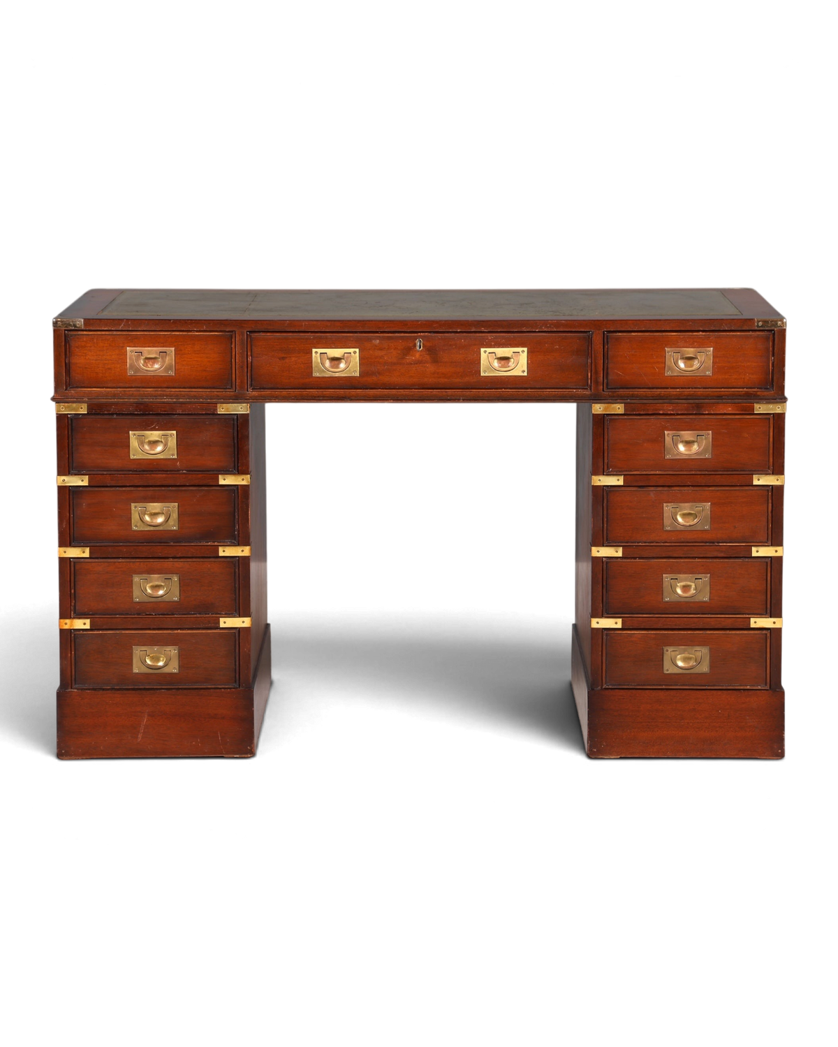 Stilvoller Maritimer Schreibtisch Englischer Military Bürotisch Office Table mit echt Lederauflage