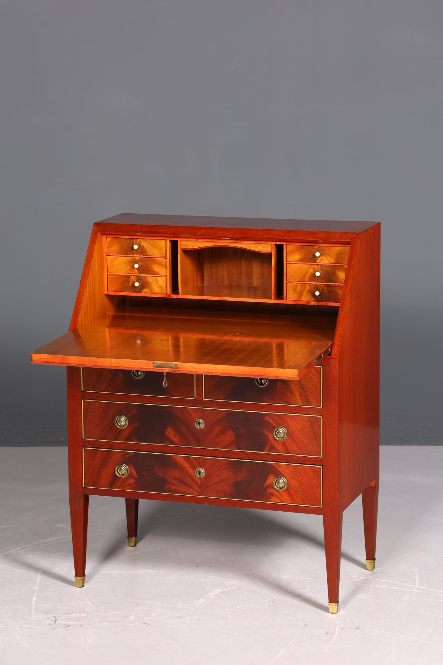 Stylish secretary desk in Louis XVI style, office chest of drawers, Empire English writing desk