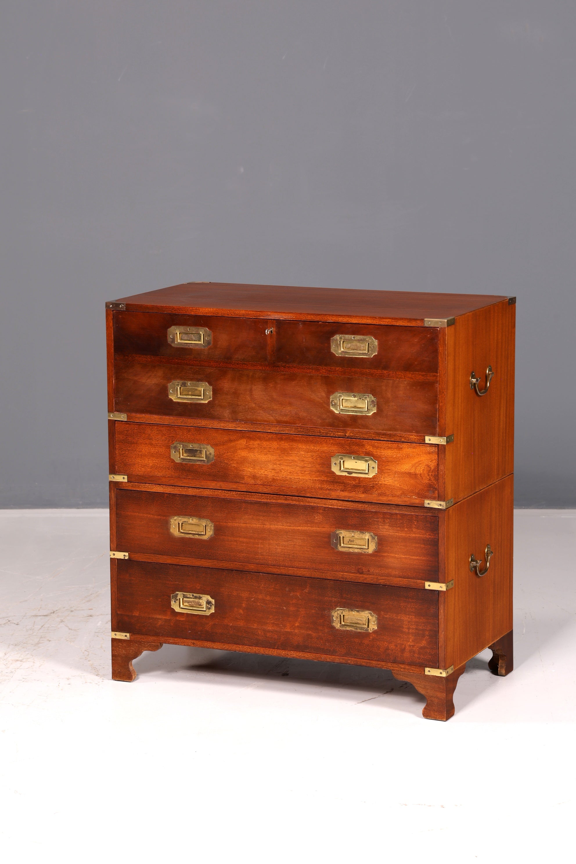 Prachtige maritieme Engelse secretaire-schrijfcommode met echt leren blad, antiek vintage