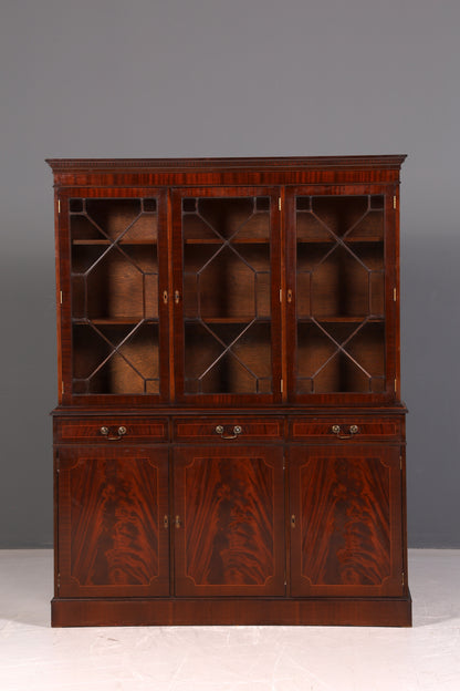 Wunderschöne Englische Vitrine Mahagoni Bibliothek Bücherschrank Buffet Schrank 60er Glasvitrine Vintage