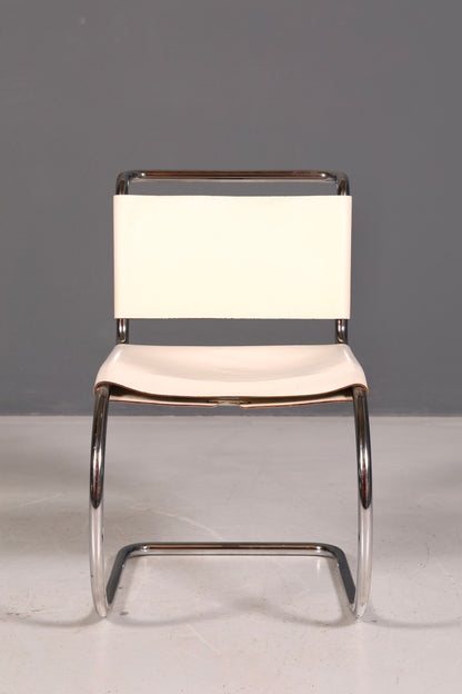 Edler Original Knoll International Freischwinger Stuhl MR Chair Mies van der Rohe Chrom Leder Weiß Bauhaus Designklassiker Sekretär Stuhl Esszimmer Stuhl 2 von 2