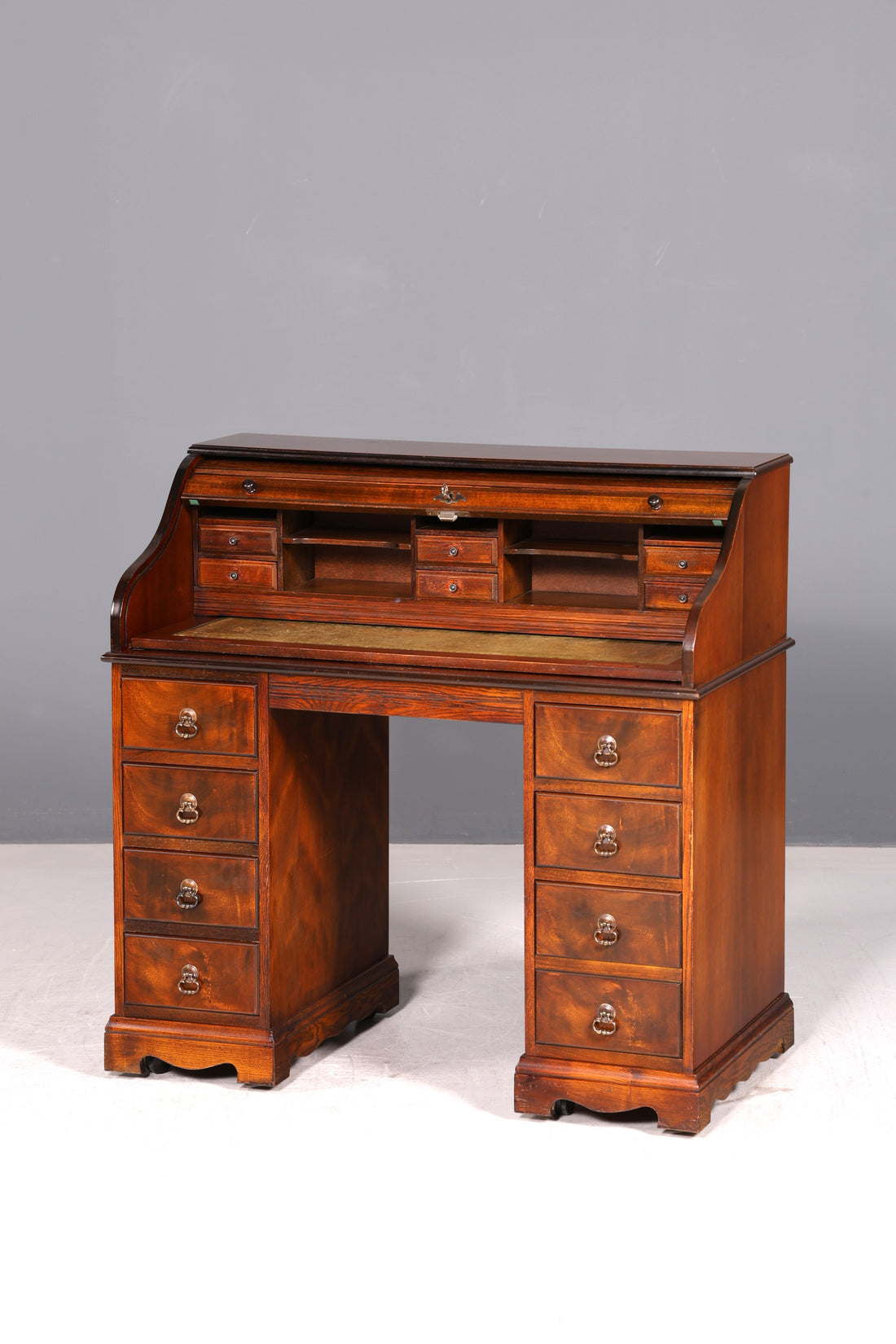 Beautiful English roll-top desk rolltop desk secretary antique real leather inlay office desk vintage