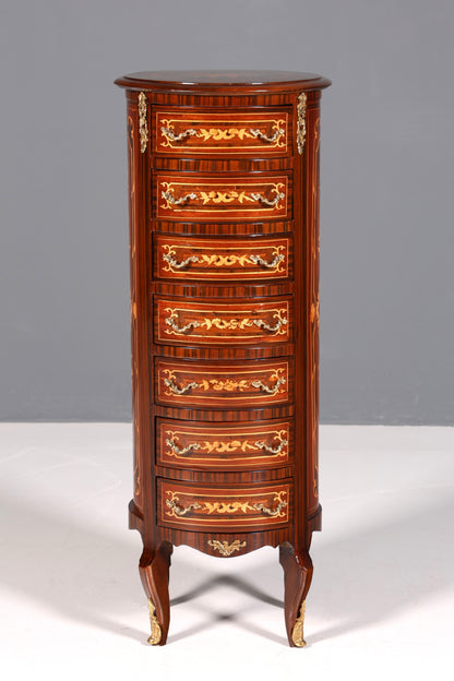 Edle Barock Stil Kommode Vertiko Schubladenkommode Intarsien 7-Schübige Kommode