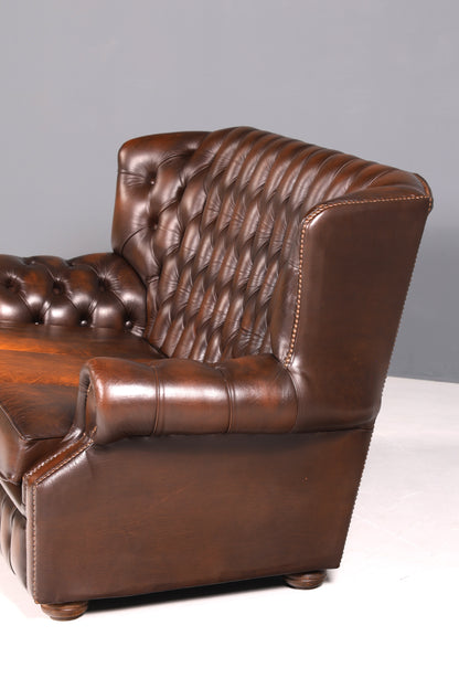 G103 Finish Wunderschönes Original Chesterfield Sofa 3- Sitzer echt Leder Oxblood Couch Englisch