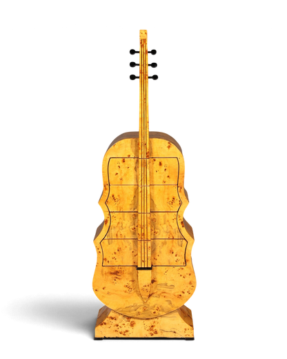 Traumhafte Art Deco Stil Kommode in Kontrabass Form Birke Vertiko Schubladenkommode Gitarren Kommode