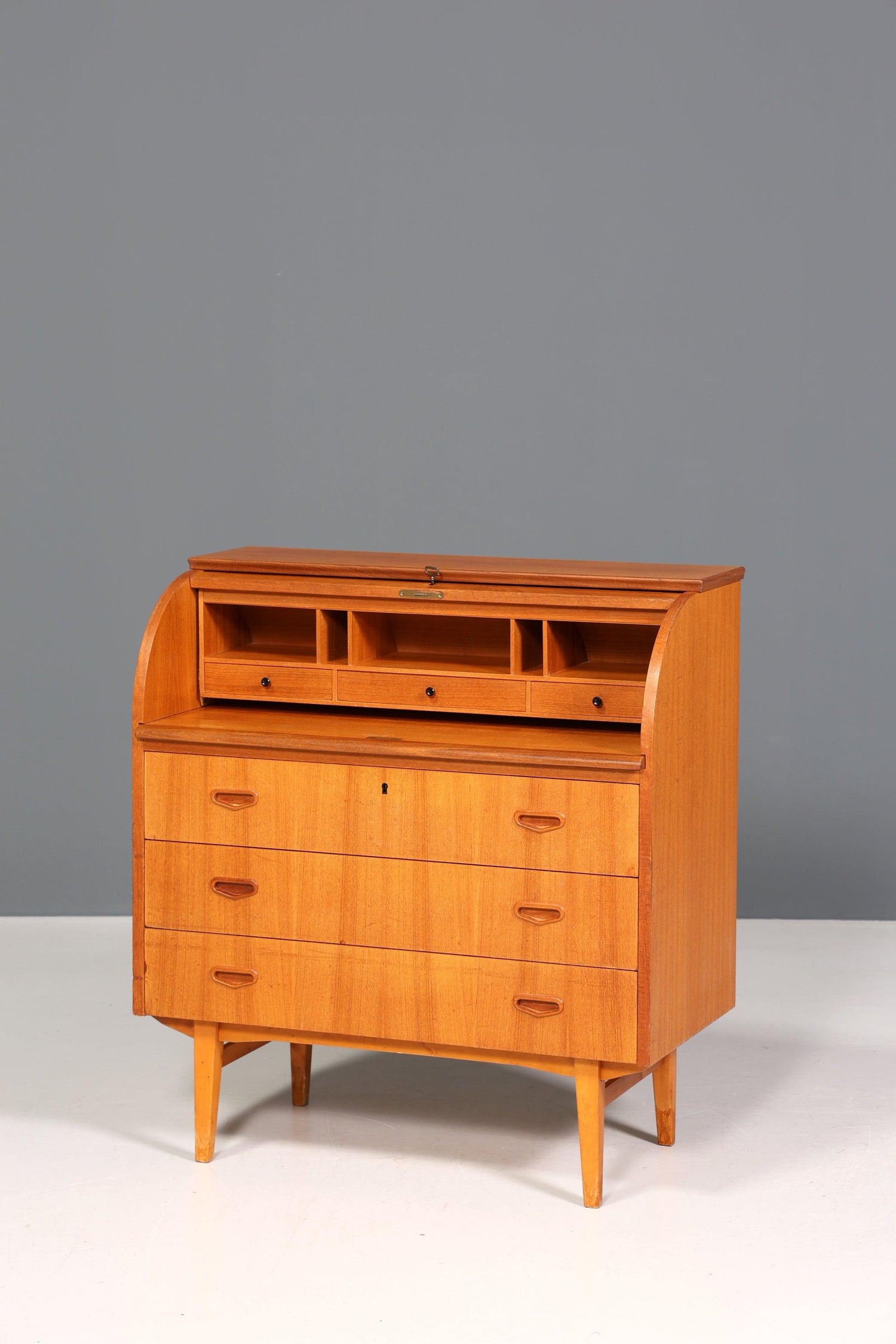 Wunderschöner Mid Century Rollladen Sekretär Danish Design Teak Holz Schreibkommode 60er Jahre