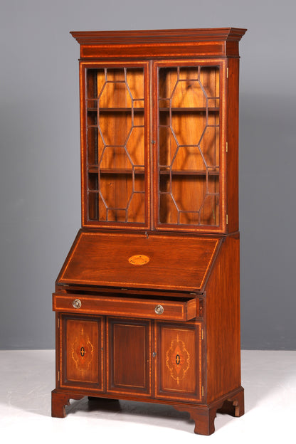Wunderschöner Antik Englischer Sekretär Büro Aufsatzsekretär Vitrinen Schrank UK