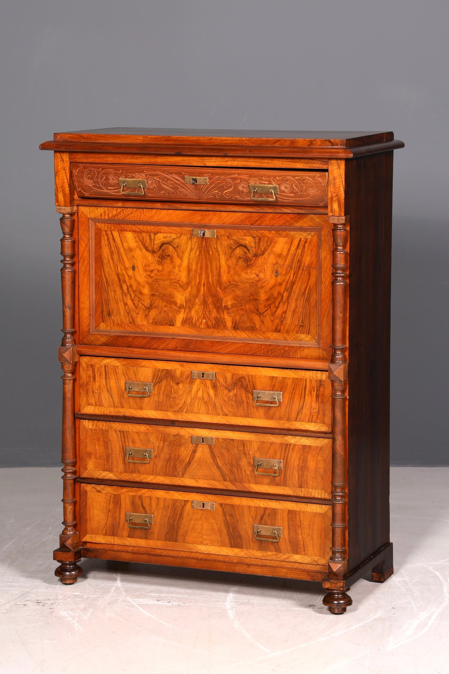 G782 Finish Wunderschöner Gründerzeit Sekretär Kommode Jugendstil Schubladenkommode Antik Vertiko (Kopie)