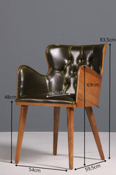 Wunderschöner Chesterfield Stil Stuhl "León Green" Armlehnstuhl Nussbaum Sekretär Stuhl