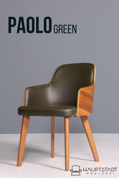 Edler Armlehnstuhl "Paolo- Green" Nussbaum Esszimmerstuhl Küchenstuhl grüner Sekretär Stuhl