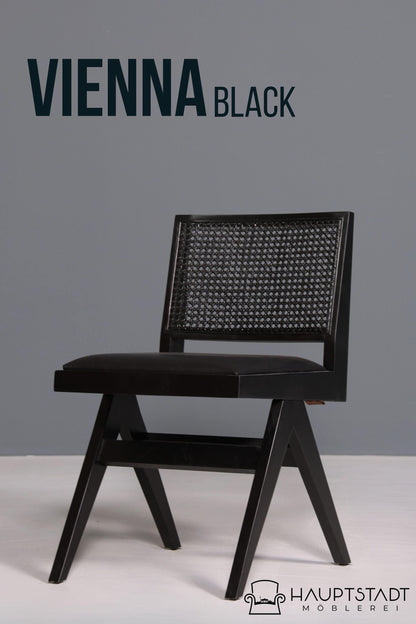 Sehr edler Korbgeflecht Stuhl "Vienna Black" schwarzer Bauhaus Relax Lounge Chair Küchenstuhl Sekretär Stuhl