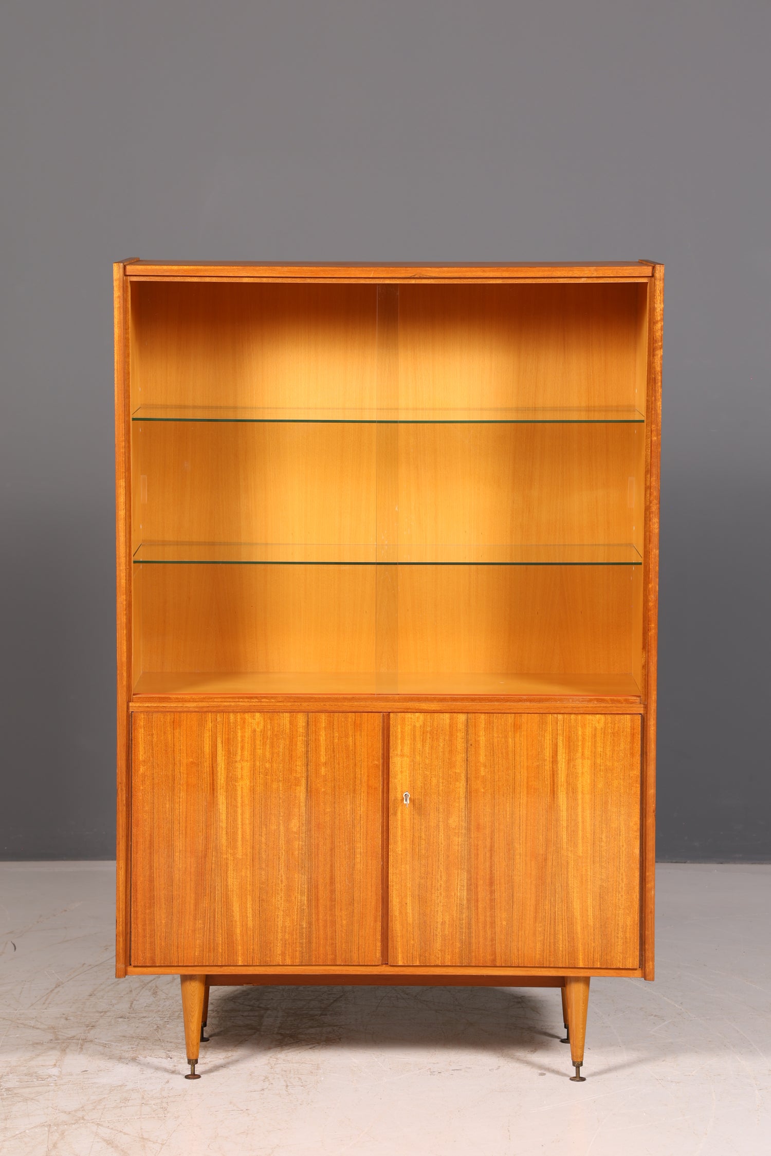 Wunderschöne Mid Century Vitrine Bücherschrank Vintage Glasvitrine Highboard Schrank 60er echt Holz
