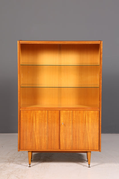 Wunderschöne Mid Century Vitrine Bücherschrank Vintage Glasvitrine Highboard Schrank 60er echt Holz