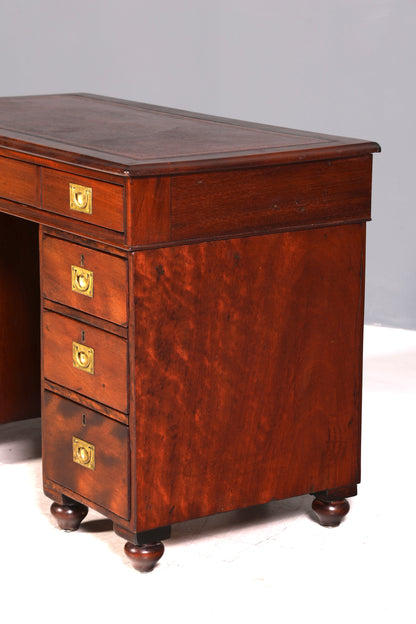 Edler Englischer Military Chest Schreibtisch Maritim Bürotisch Lederauflage Office Desk