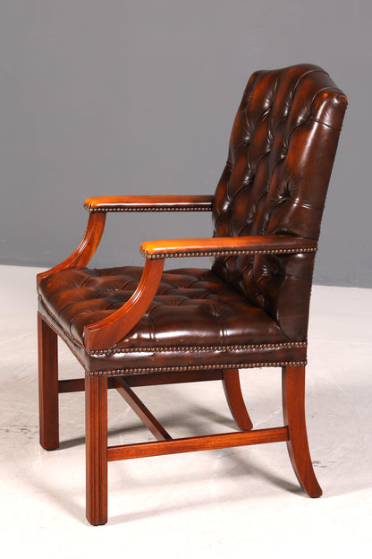 Original Chesterfield Sessel Englischer Armlehnstuhl Echt Leder Bürostuhl Lounge