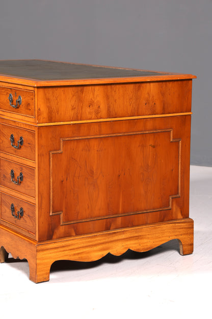 Wunderschöner Englischer Schreibtisch Eibe Echt Lederauflage Antik Stil Bürotisch Desk Office Schreibtisch Vintage