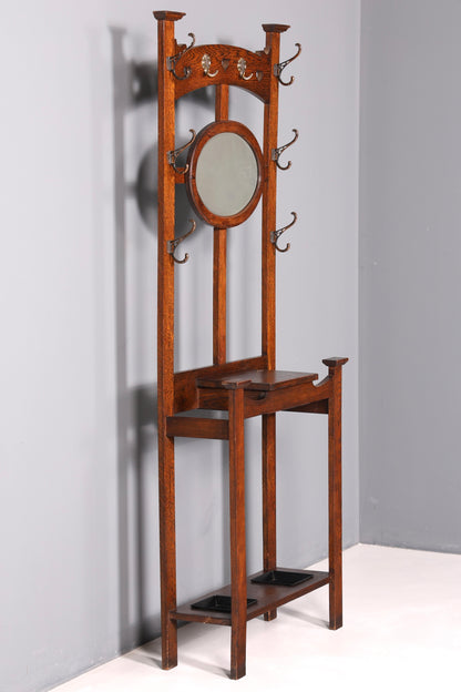 Traumhafte Jugendstil Garderobe Flurgarderobe Eiche Antik Garderobenständer mit Spiegel Dielenmöbel Wandgarderobe