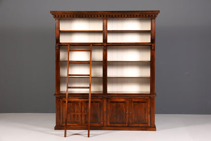 Traumhaftes massiv Holz Regal mit Leiter Kolonial Schrank Antik Stil Bücherregal Kommode Bibliothek