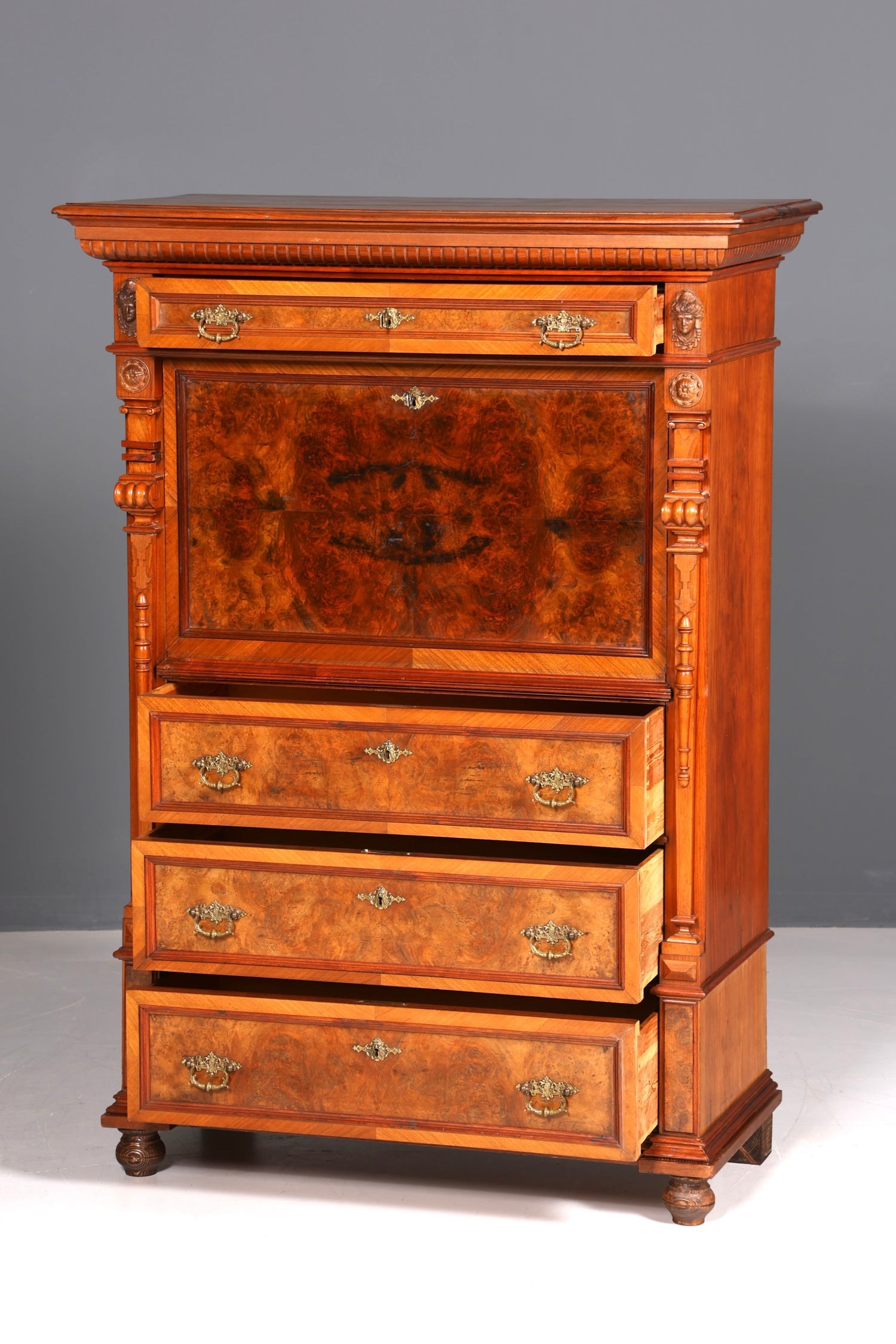 Beeindruckender Gründerzeit Sekretär Vertiko Highboard Louis Philippe Kommode um 1880