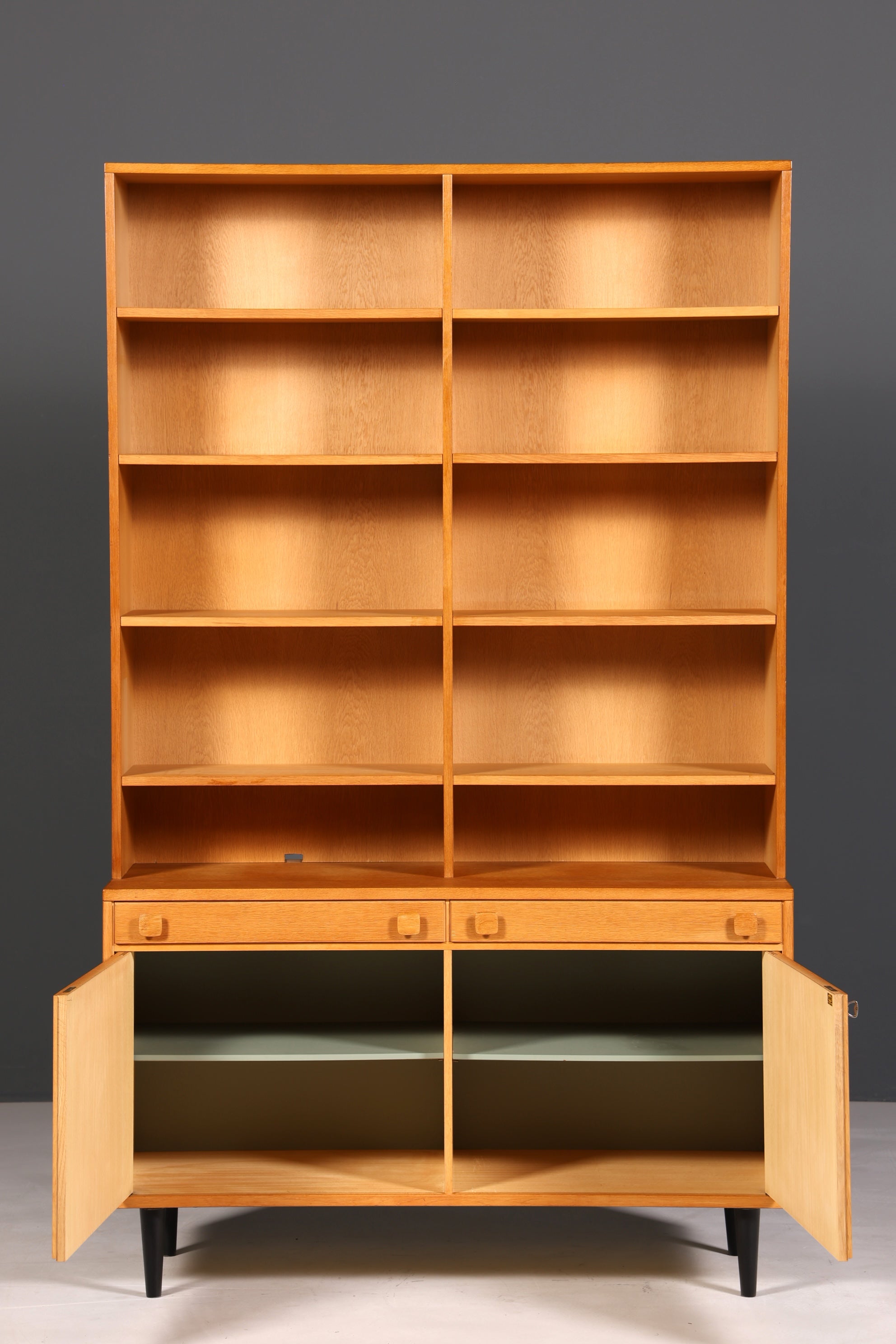 F894 Finish Traumhaftes Mid Century Regal echt Holz Schrank Danish Design Retro Kommode Vintage Bücherregal 60er Jahre