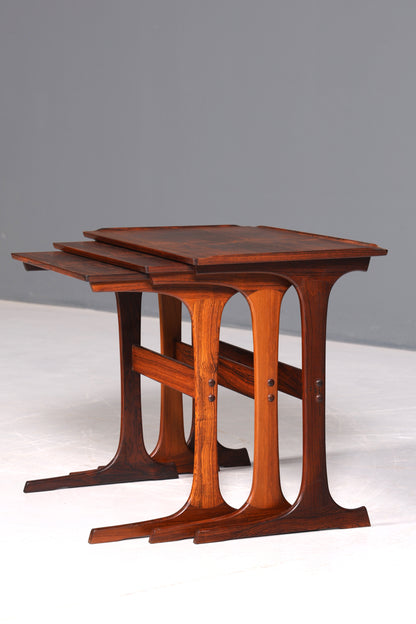 F874 Finish cm Filigranes Mid Century Tisch Set Couchtisch Teak Holz 3er Satz Ablagetisch Beistelltisch