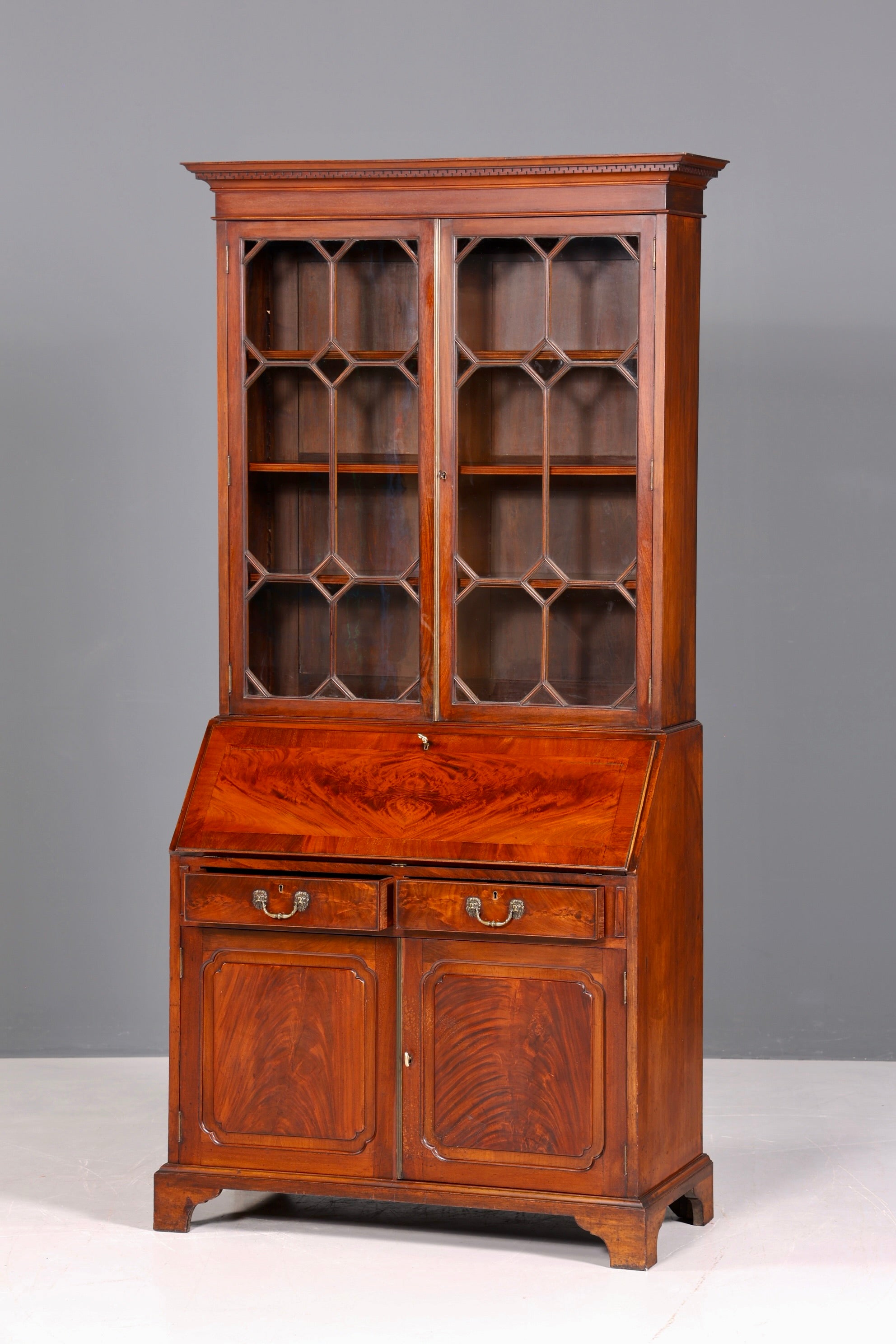 F877 Finish cm Wunderschöner Englischer Sekretär Büro Aufsatzsekretär Antik 60S Vitrinen Schrank UK