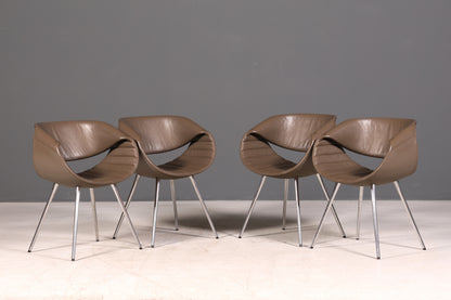 Stijlvolle set van 4 Züco Little Perillo-designfauteuils, leren fauteuils van echt leer, armstoelen, chroom, modern