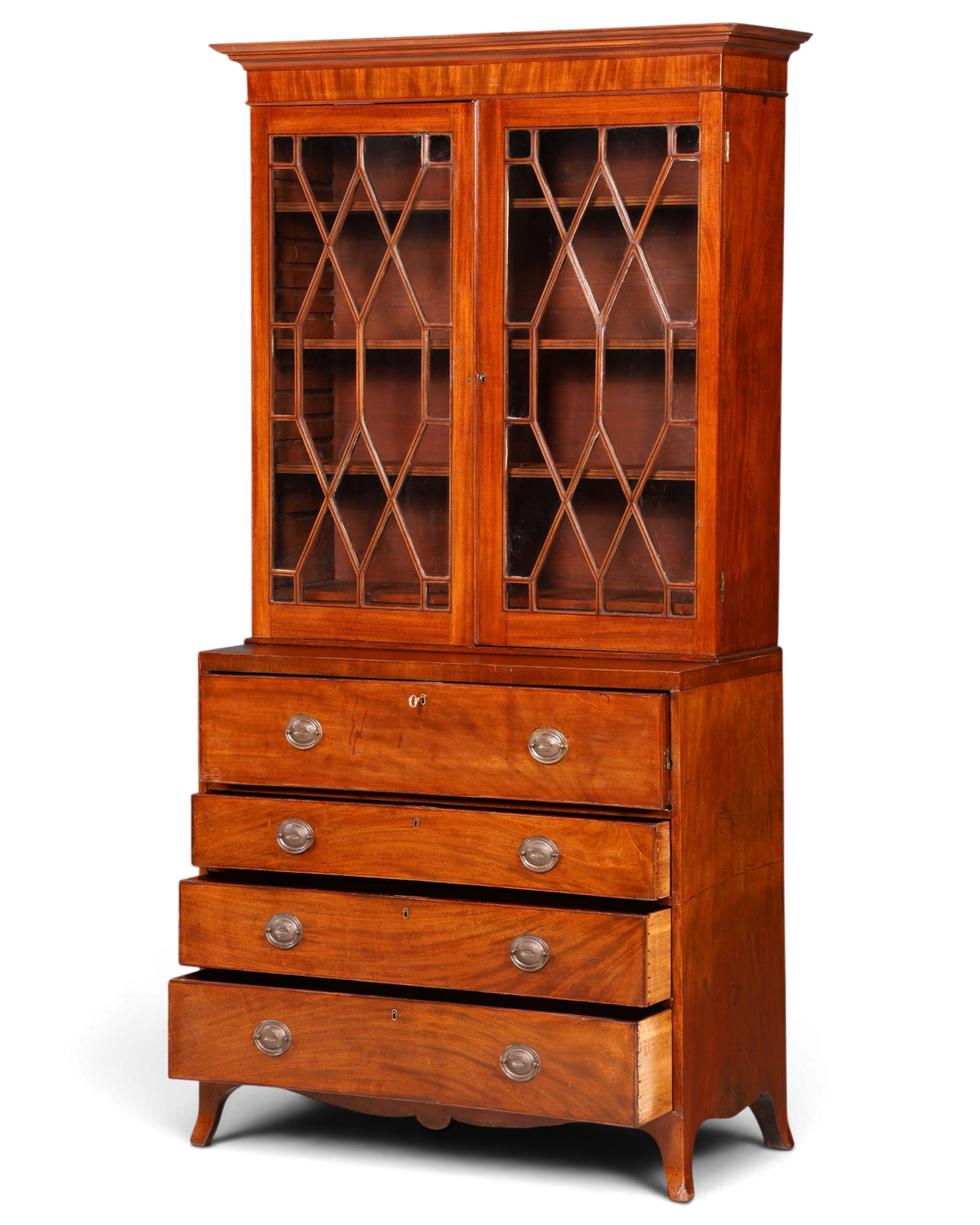 Hauptstadt Möblerei antiker englischer Mahagoni Aufsatzsekretär mit verglaster Vitrine und Schubladen