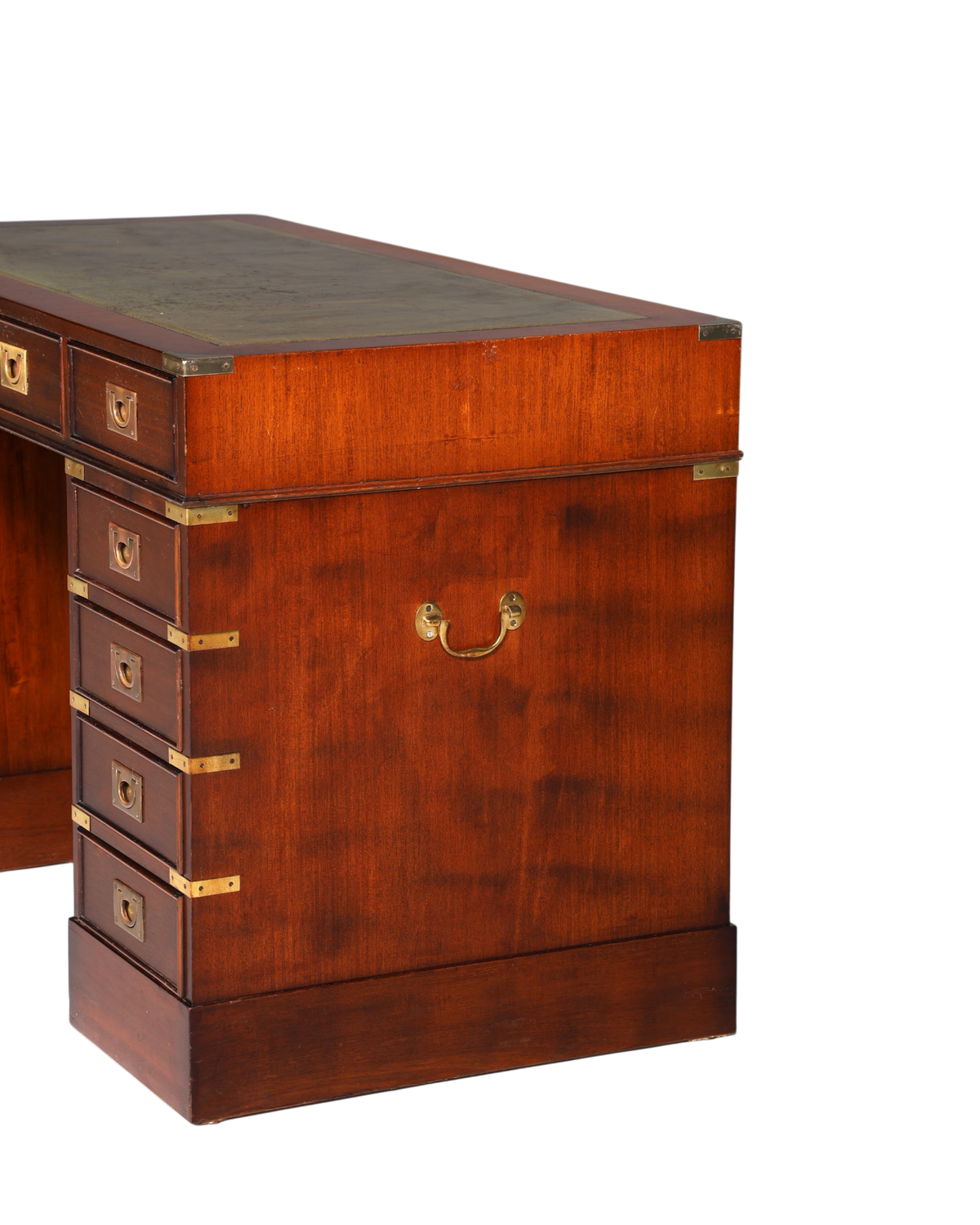 Stilvoller Maritimer Schreibtisch Englischer Military Bürotisch Office Table mit echt Lederauflage