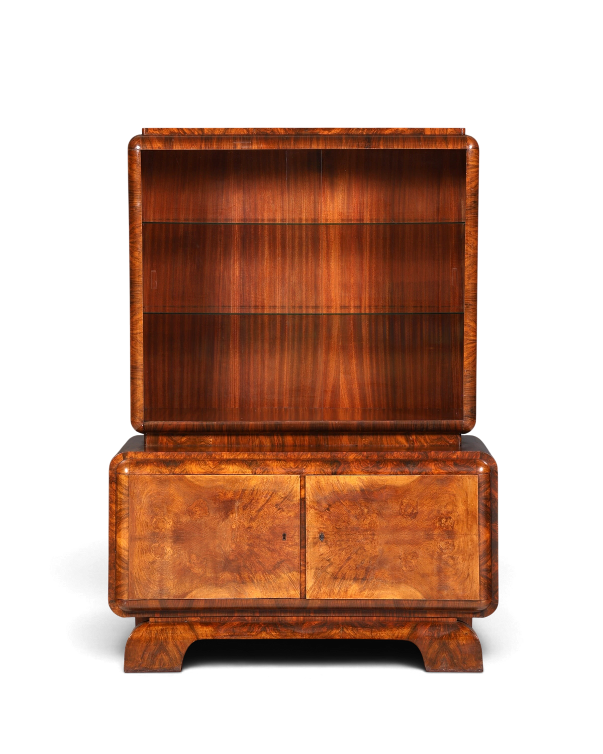 Edle Art Deco Vitrine Nussbaum Vitrine massiv Holz Antik Schrank Regal Vitrinenschrank