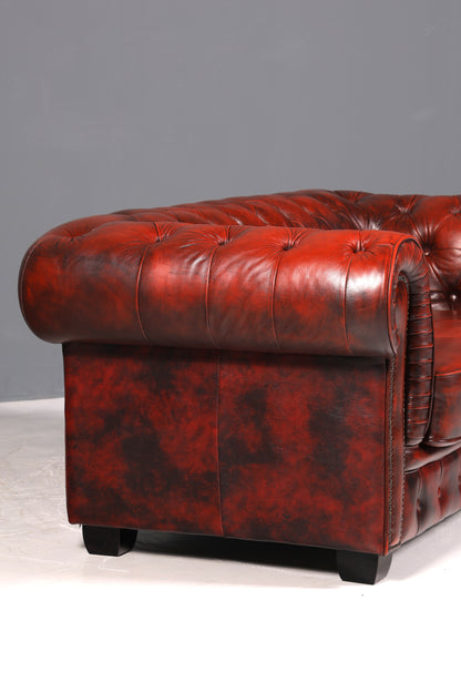 F953 Finish cm Wunderschönes Original Chesterfield 2er Sofa Englisch Oxblood Leder 2- Sitzer Couch