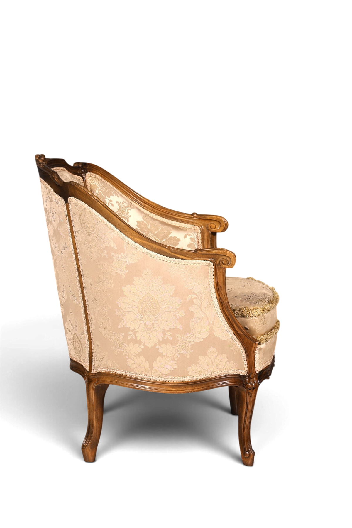 Hauptstadt Möblerei Chippendale Armlehnsessel im Barockstil mit beigem Samtbezug und geschwungenem Holzrahmen