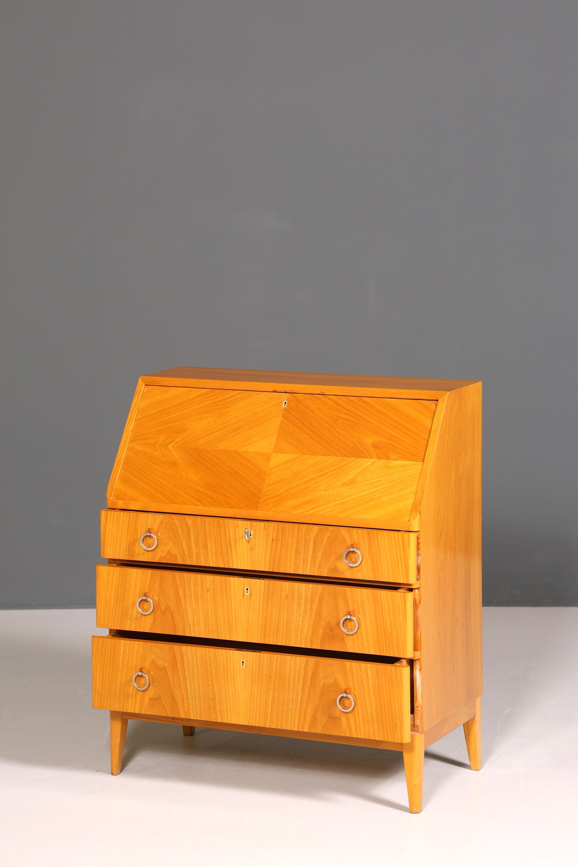 Schlichter Mid Century Sekretär Vintage Schreibmöbel echt Holz Kommode Retro Office Secretary