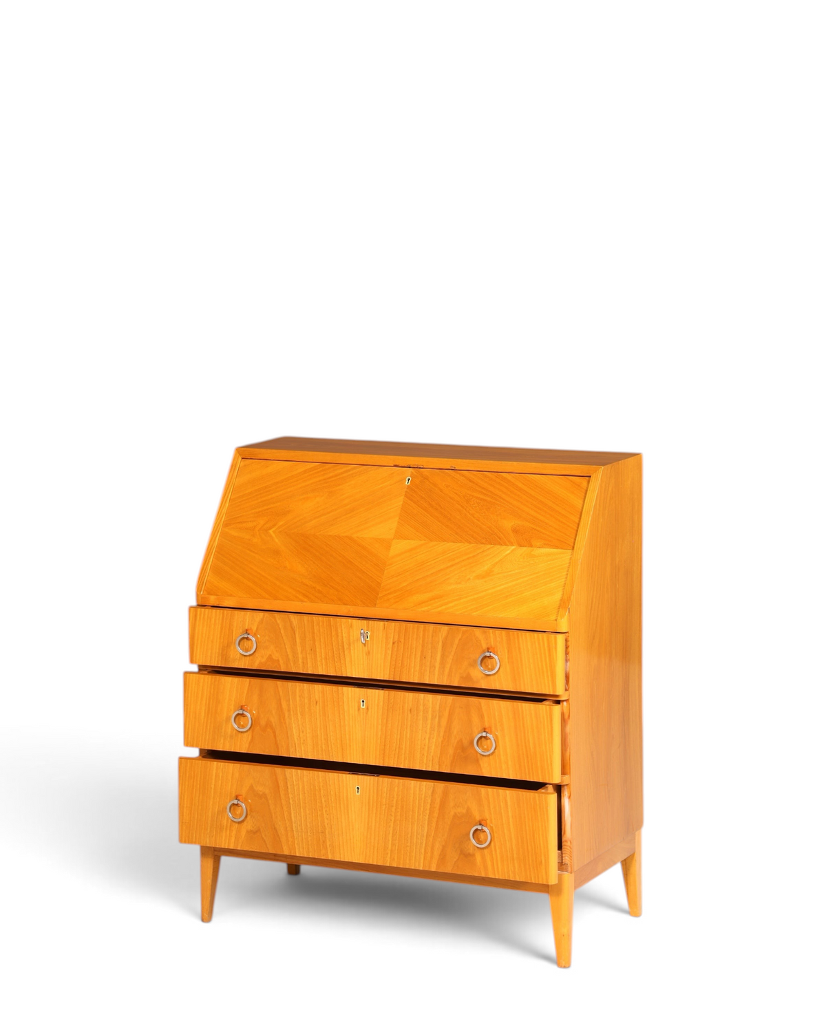 Schlichter Mid Century Sekretär Vintage Schreibmöbel echt Holz Kommode Retro Office Secretary