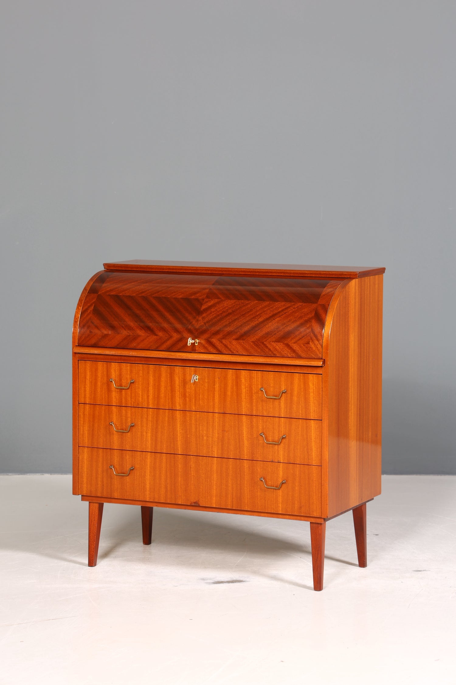 Stilvoller Mid Century Rollladen Sekretär echt Holz Büro Schrank Vintage Schreibkommode