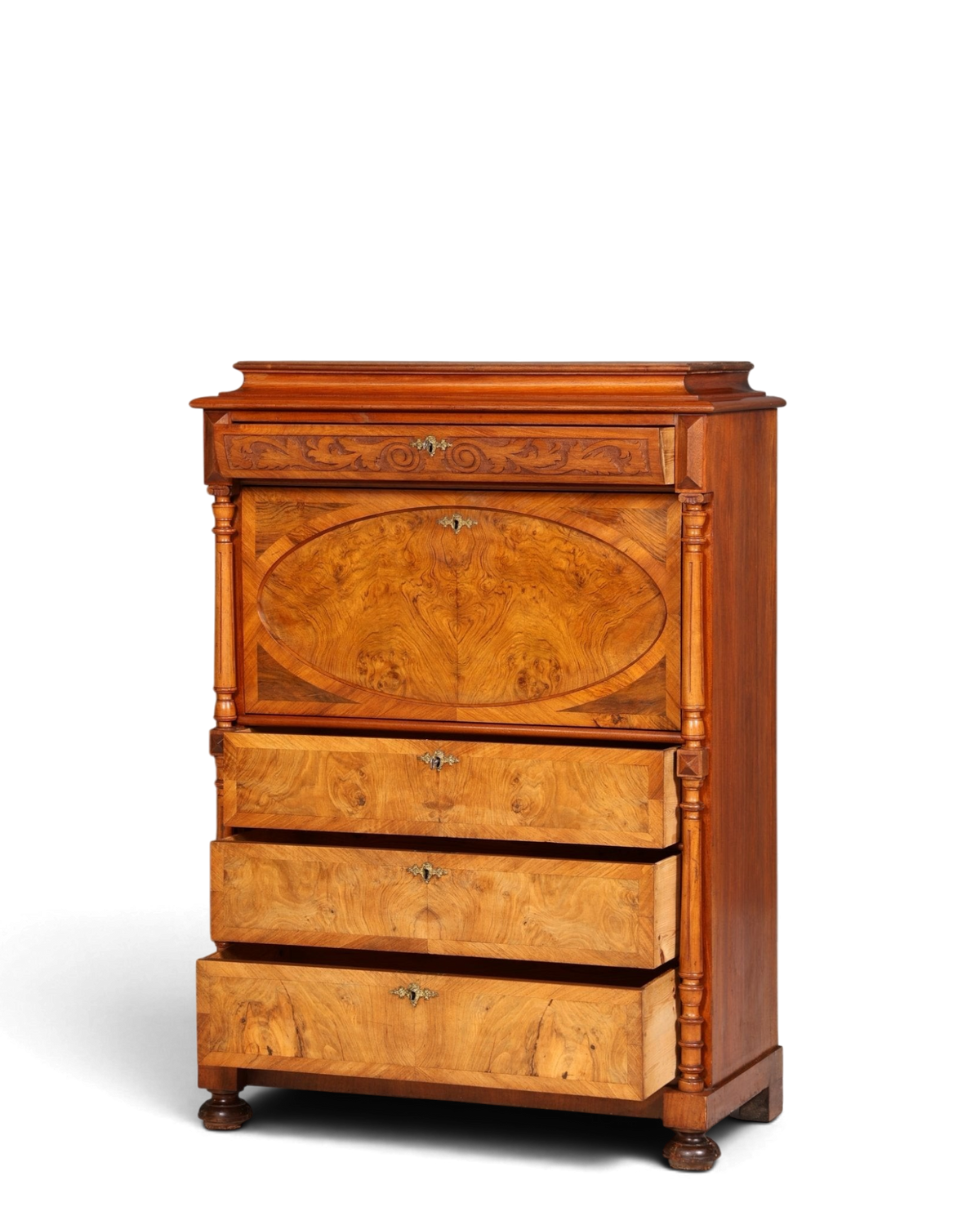 Stilvoller Gründerzeit Sekretär Vertiko Nussbaum Highboard Louis Philippe Kommode Sekretär Schrank um 1880