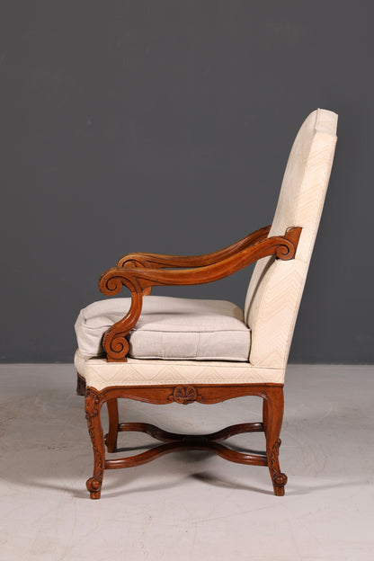 Elegante Louis-Philippe-fauteuil met armleuningen uit de Gründerzeit, antieke fauteuil, gestoffeerde fauteuil, 1 van 2