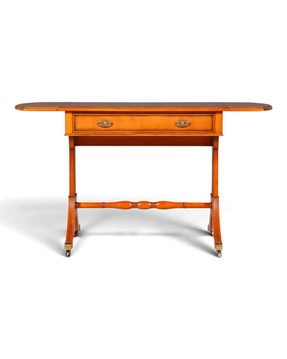 Hauptstadt Möblerei Original Heldense englischer Konsolentisch aus Massivholz mit Messingrollen im 60er Jahre Stil