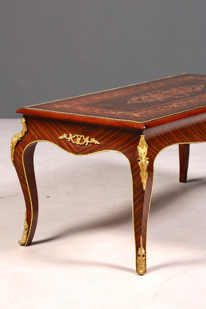 Prachtige barokke salontafel met inlegwerk, antiek messing, voor de woonkamer