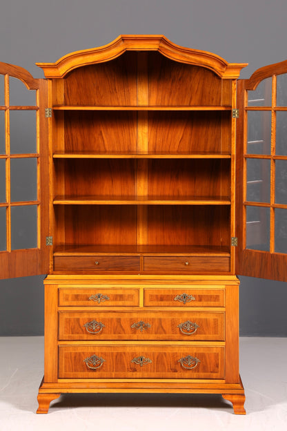 Wunderschöne Englische Vitrine Nussbaum Antik Bücherschrank Bibliothek Schubladen Massiv Holz Vintage